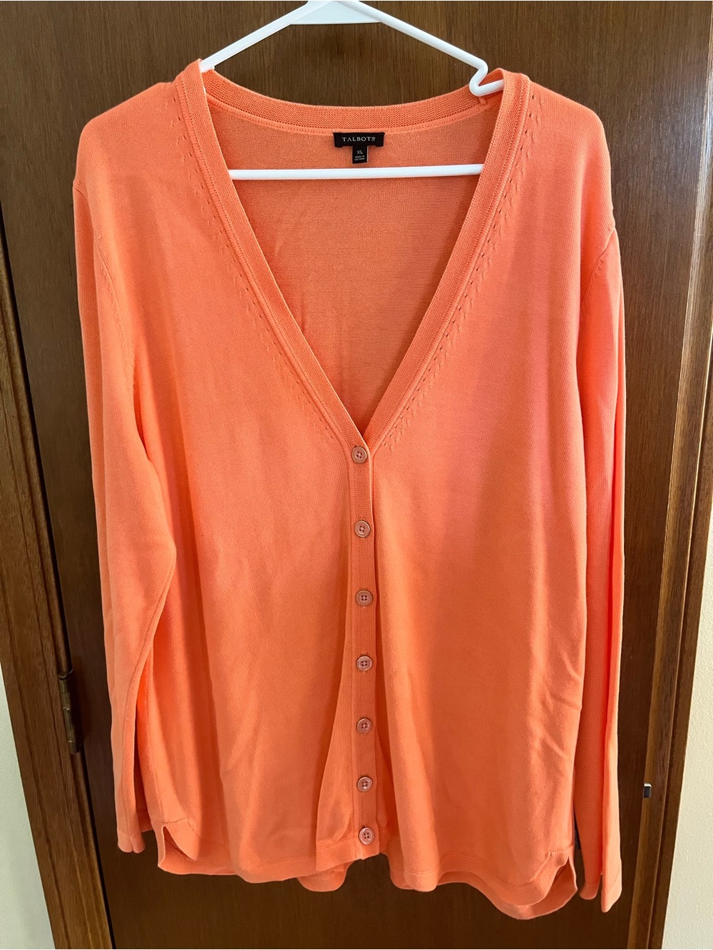 Talbots Women's Coral-Orange V-Neck Button Front Cardigan